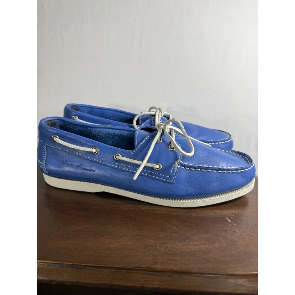 Eddie Bauer Men's 13 Light Blue Leather Slip On Boat Shoe Loafer
